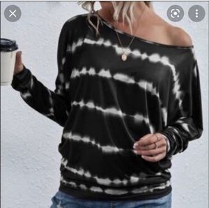 Sundry - California coastal black and white tie dye off the shoulder sweatshirt